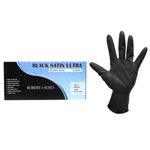 Robert de Soto Black Satin Ultra Reusable Gloves 10pk - Medium