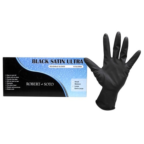 Robert de Soto Black Satin Ultra Reusable Gloves 10pk - Large