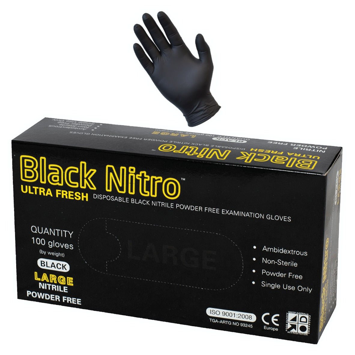 Ultra Fresh Black Nitro Powder Free 100 Gloves - Large