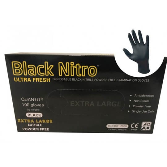 Ultra Fresh Black Nitro Powder Free 100 Gloves - Extra Large