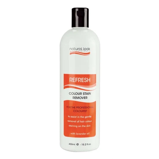 Natural Look Re-Fresh Hair Colour Stain Remover assists in the removal of hair colour staining on the skin and scalp. Apply directly to stains after colouring services to activate the cleansing formula.