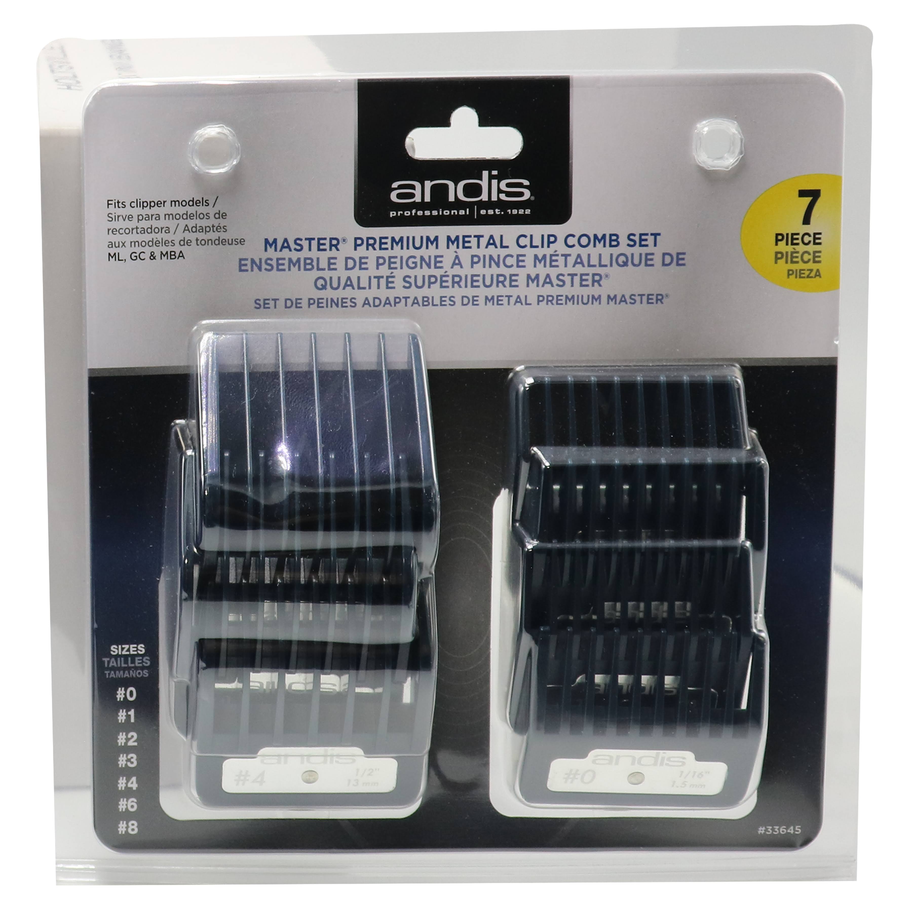 Andis Premium Metal Clip Comb Set 7 pcs - Sizes 0, 1, 2, 3, 4, 6, 8