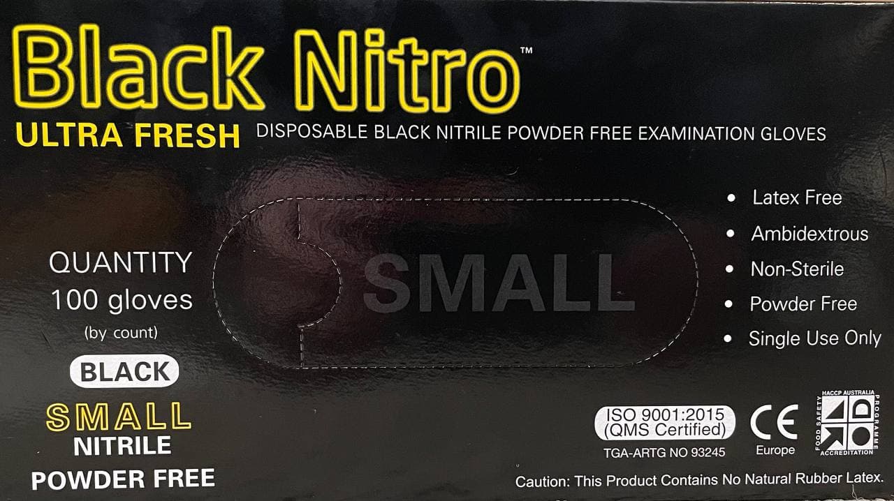 Ultra Fresh Black Nitro Powder Free 100 Gloves - Small