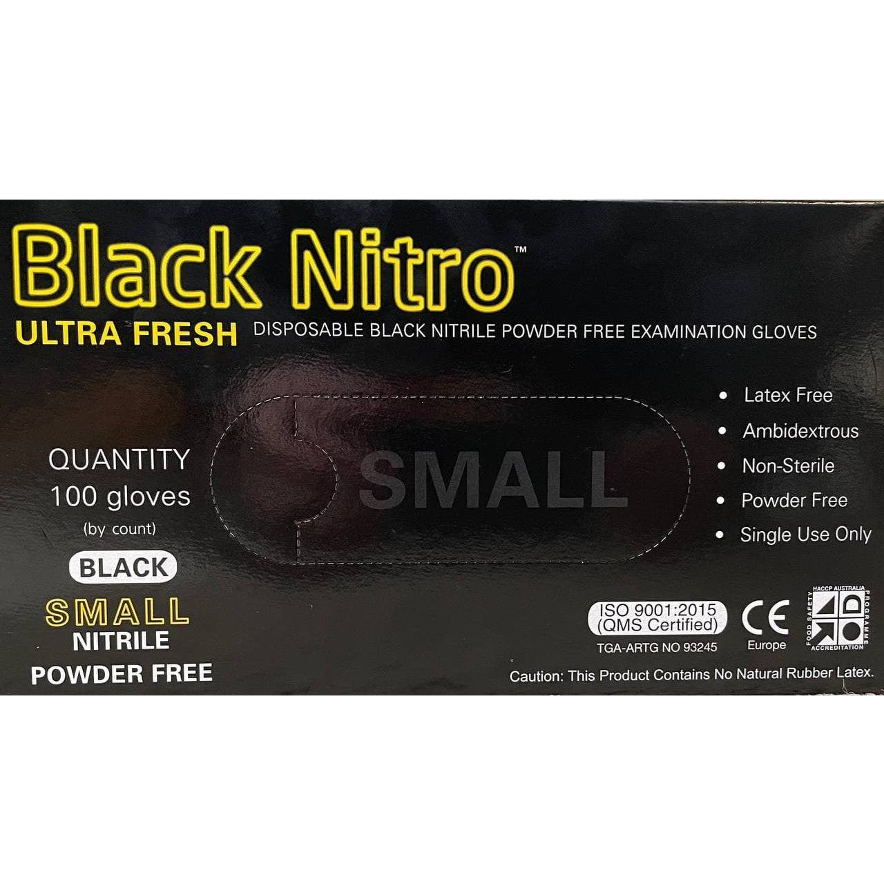 Ultra Fresh Black Nitro Powder Free 100 Gloves - Small